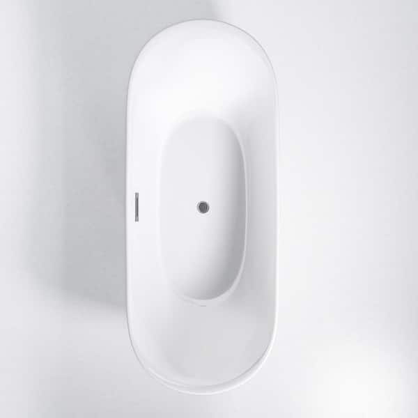 Xzkai 67 in. x 30 in. Soaking Bathtub in White with Drain, Chrome Overflow
