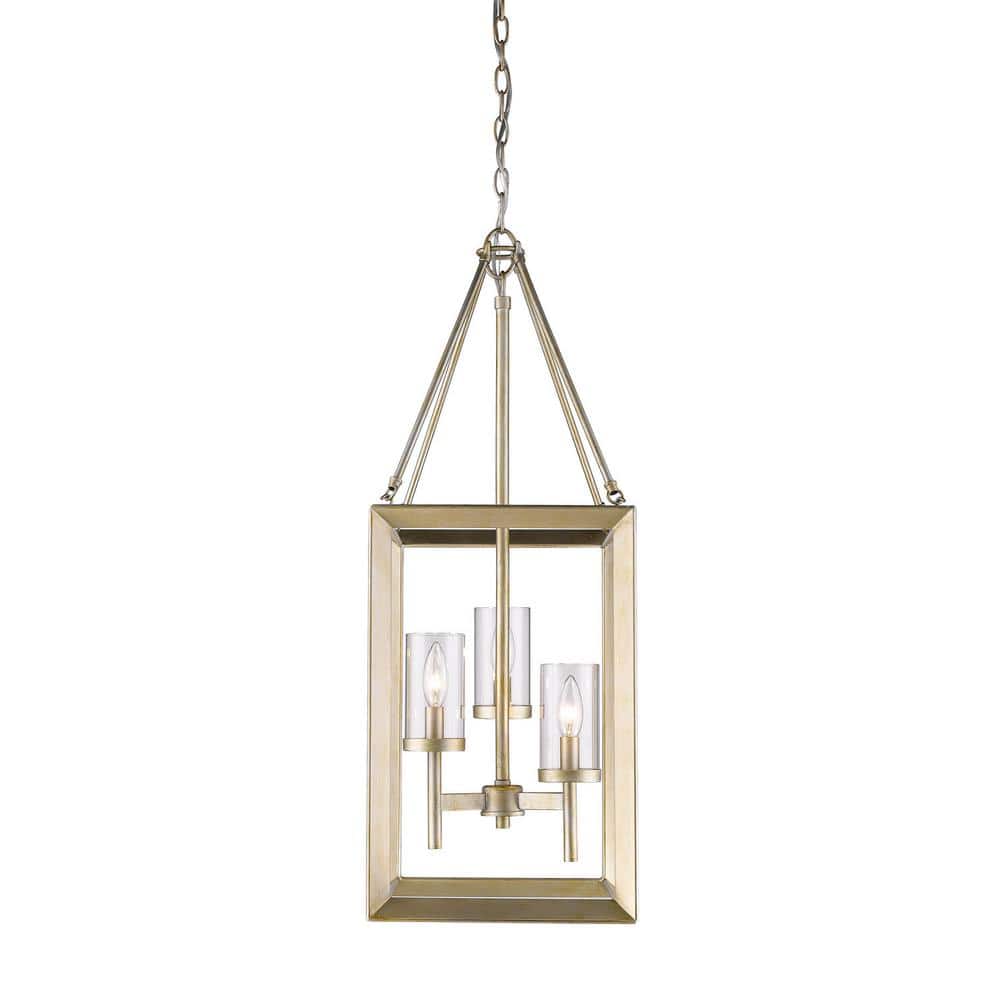 White Gold 3-Light Pendant with Clear Glass Shade