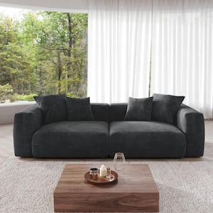 102.3 in. Square Arm Corduroy Velvet Modular Free Combination Sofa in Black
