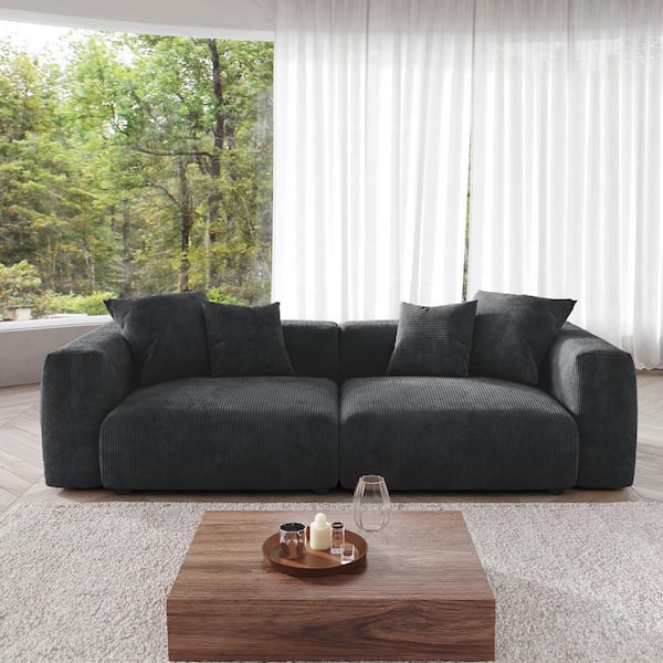 J&E Home 102.3 in. Square Arm Corduroy Velvet Modular Free Combination Sofa in Black