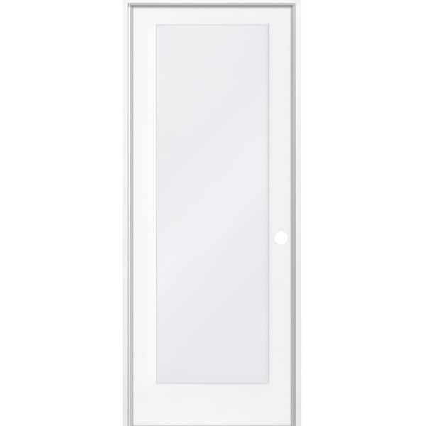 Krosswood Doors 32 in. x 80 in. 1-Lite Satin Etch Solid Hybrid Core MDF Primed Left-Hand Single Prehung Interior Door