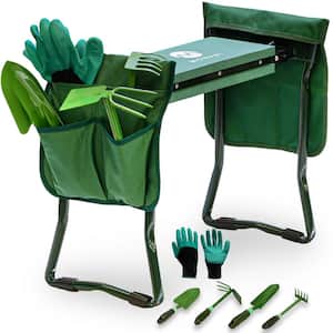 Heavy-Duty Garden Kneeler and Bench, EVA Foam Knee Protectant with Safety Locks, Plus Gardening Gloves, 4 Tools & 2 Bags