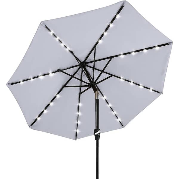 Dyiom 9 ft. Beach Umbrellas Light Gray Durable Solar Led Patio Umbrellas with 32 LED Lights Light Gray
