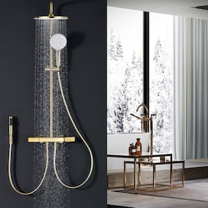 3-Spray Patterns with 2.9 GPM 10 in. Wall Mount Dual Shower Heads in Spot Resist Brushed Gold