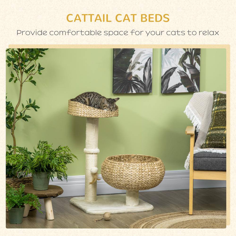 Modern Beige Sisal Cat Tree with Basket Design