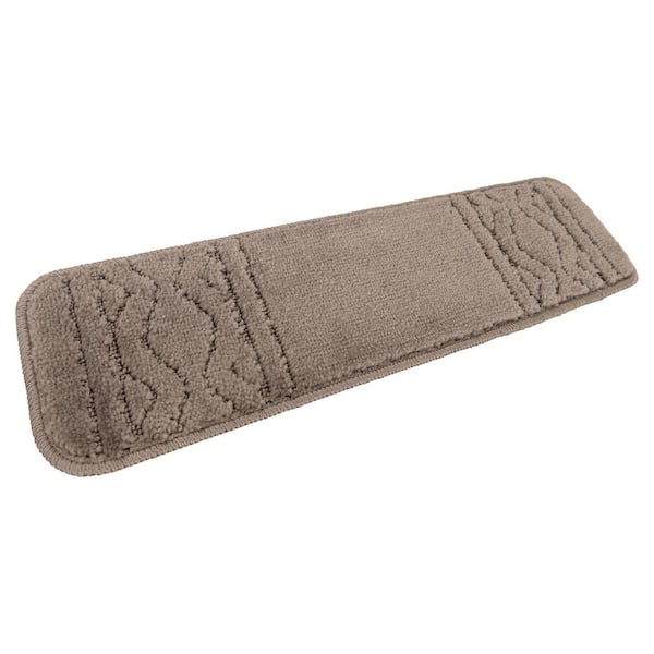 Maximus Trellis Border Gray ​ 7.5 in. x 26 in. Indoor Carpet Stair Tread Cover Slip Resistant Backing (Set of 3)