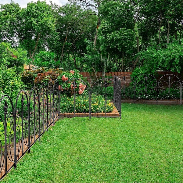 AMAGABELI GARDEN & HOME Decorative Garden Fence 10 Panels 10 ft (L) x 22 in  (H) Animal Barrier for Dog Metal Coated Rustproof Landscape Wrought Iron