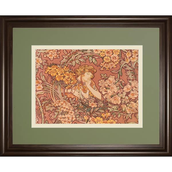 Classy Art "Redhead Among Flowers" By Alphonse Mucha Framed Print Nature Wall Art 34 in. x 40 in.