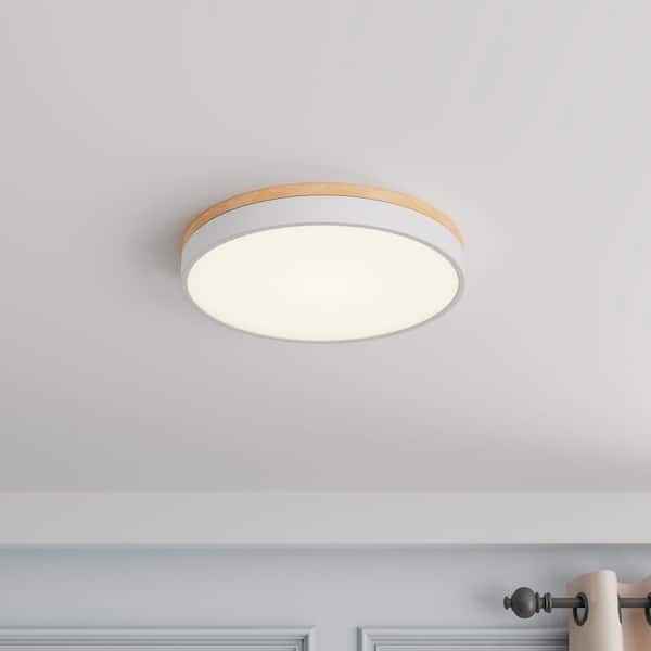 aiwen 15.74 in. 36-Watt Modern Round Wood Integrated LED Flush Mount Ceiling Light Fixture Minimalist Circular Ceiling