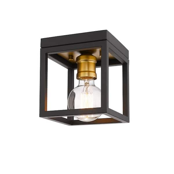 Unbranded Kube 5.75 in. 1-Light Bronze and Olde Brass Flush Mount