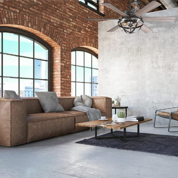 Woodbank 52 in. LED Indoor Aged Iron Ceiling Fan with Light Kit and Remote Control and Reversible Blades