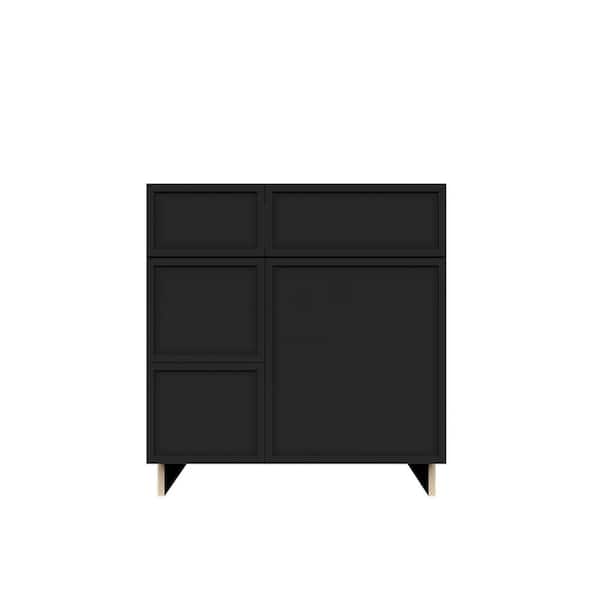 Slim Shaker 30 in. Sink Base Bath Vanity Cabinet without Top with 2 Left Drawers in Black Assembled