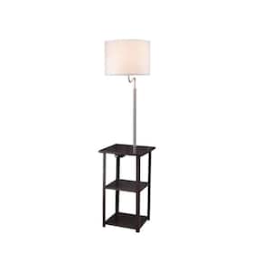 58 in. Squared Sofa Side Shelves Table Lamp for Living Room with Fabric Drum Shade