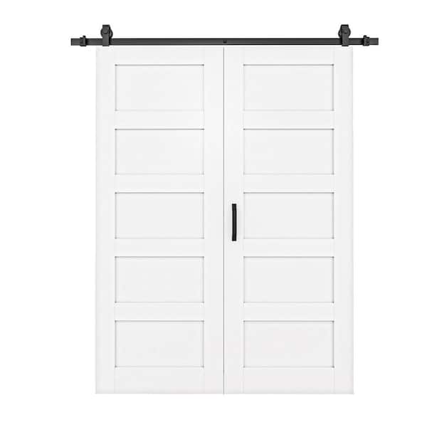 EH PUERTA 32 in. x 84 in. Easy Install 4-Panel White Primed MDF Composite Bi-Fold Sliding Barn Door with Hardware Kit and Handle