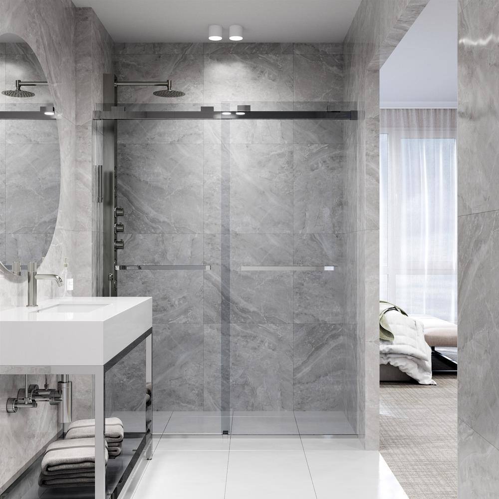 Houston 60" Frameless Sliding Shower Door in Chrome and Clear Glass