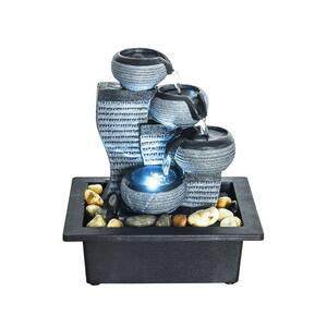 10 in. Bowl Tiered Desktop Water Fountain Submersible Pump, Gray (4-Tier)