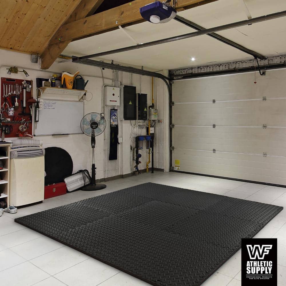 Black Diamond Pattern Interlocking EVA Foam Gym Floor Tiles, 24 x 24 Inch