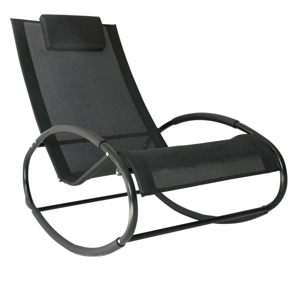 Dracelo Metal Frame Outdoor Rocking Chair, Patio Chaise Lounger with ...