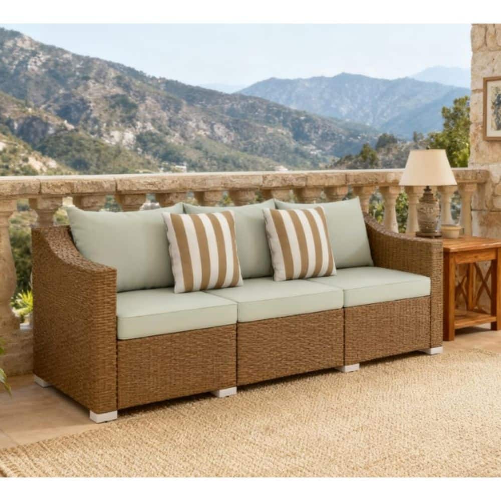 79 in. Natural Brown Wicker Outdoor Sectional Sofa Set, Rattan
