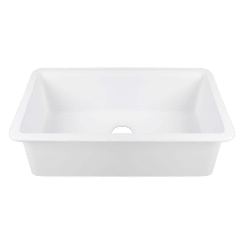 White Fireclay Farmhouse Drop-In Kitchen Sink with Accessories