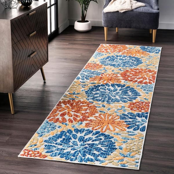 Irina Modern Bohemian Floret Multi 2 ft. 6 in. x 12 ft. Indoor/Outdoor Runner Patio Rug