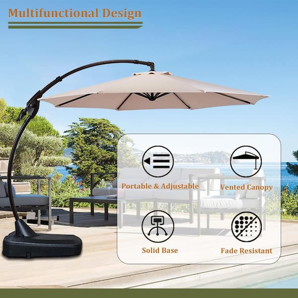 11 ft. Aluminum Cantilever Umbrella with Concealed WheelBase, Round Large Offset Umbrellas for Garden Deck Pool, Beige