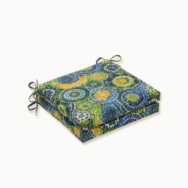 Pillow Perfect 20 in. x 20 in. Outdoor Dining Chair Cushion in Blue/Green (Set of 2)