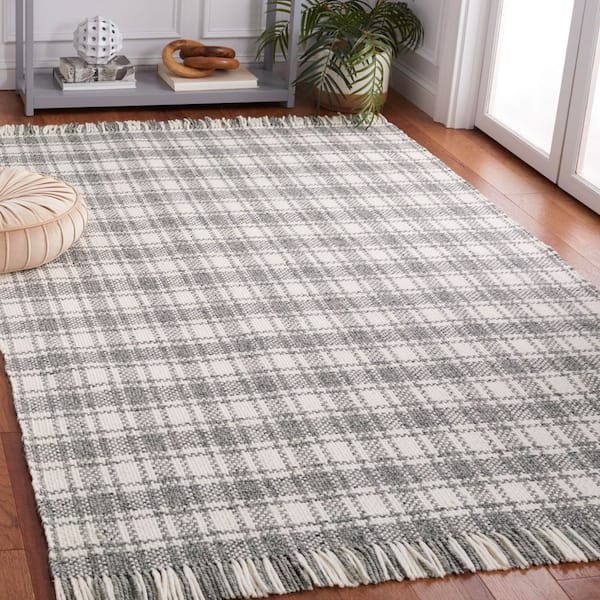 Frayed Rugs SAFAVIEH Natura 6 ft. x 9 ft. Gray/Ivory Frayed Plaid Area Rug NAT110F ...