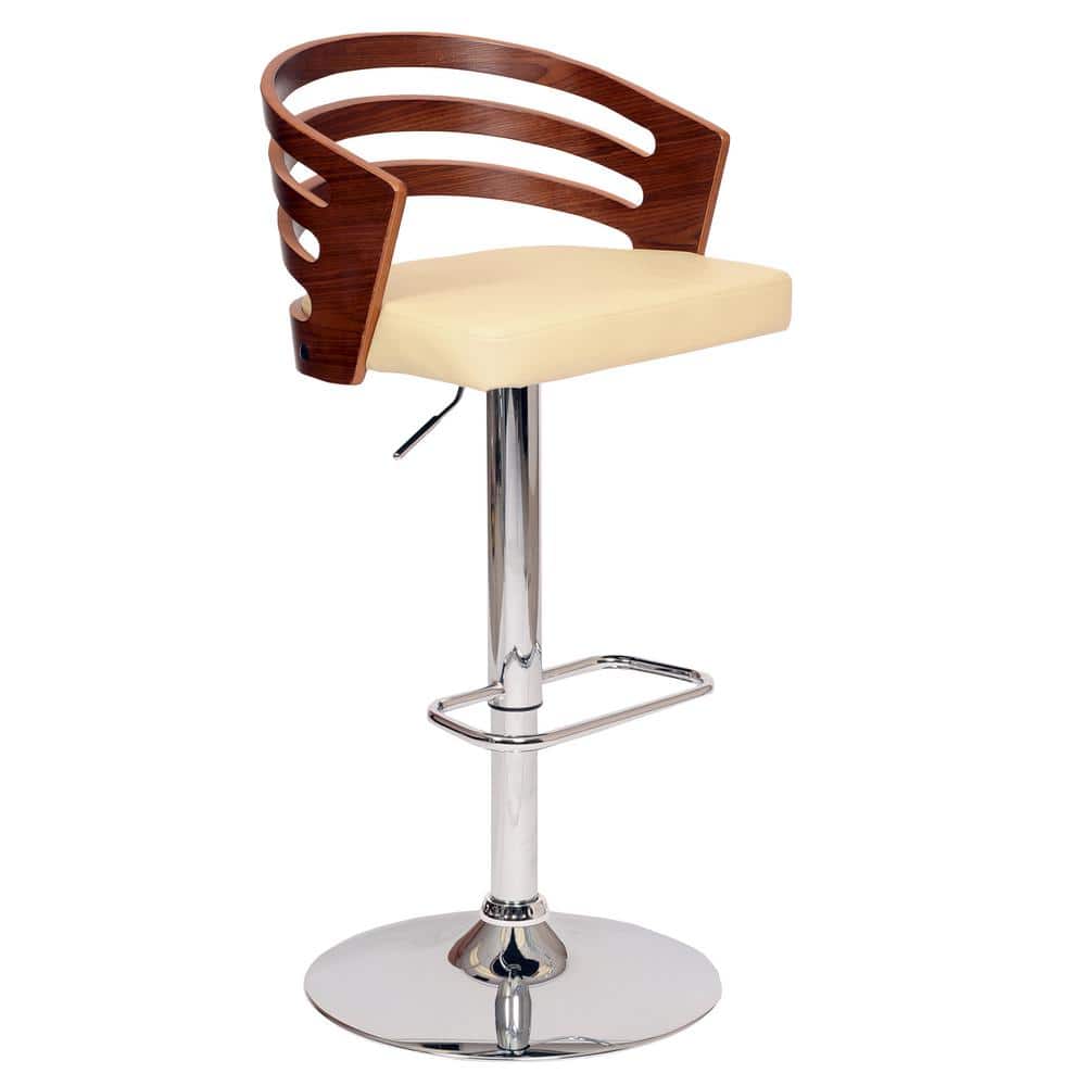 Adele Cream Faux Leather and Walnut Adjustable Swivel Barstool
