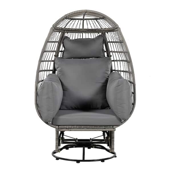 HomeAura Gray Wicker Outdoor Rocking Chair with Gray Cushions