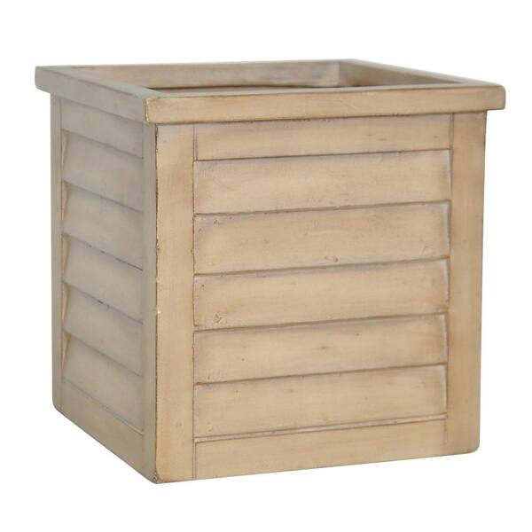 MPG 12 in. H Composite Square Faux Wood Shutter Box Planter in Light Natural