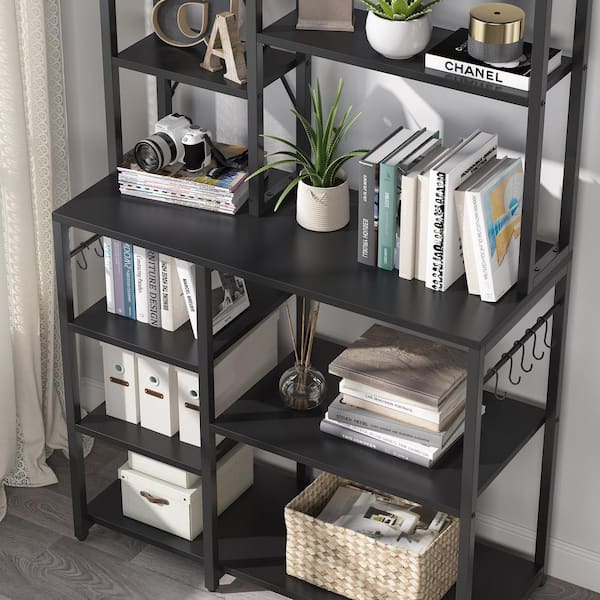 BYBLIGHT Keenyah 39.3 in. x 15.7 in. x 66.9 in. Black 6-Tier Kitchen Baker Racks with Utility Storage Shelf Metal Frame 10-S-Hook