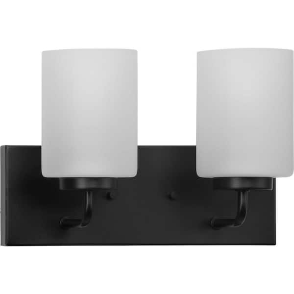 Progress Lighting Merry Collection 2-Light Matte Black Etched Glass Transitional Wall Light