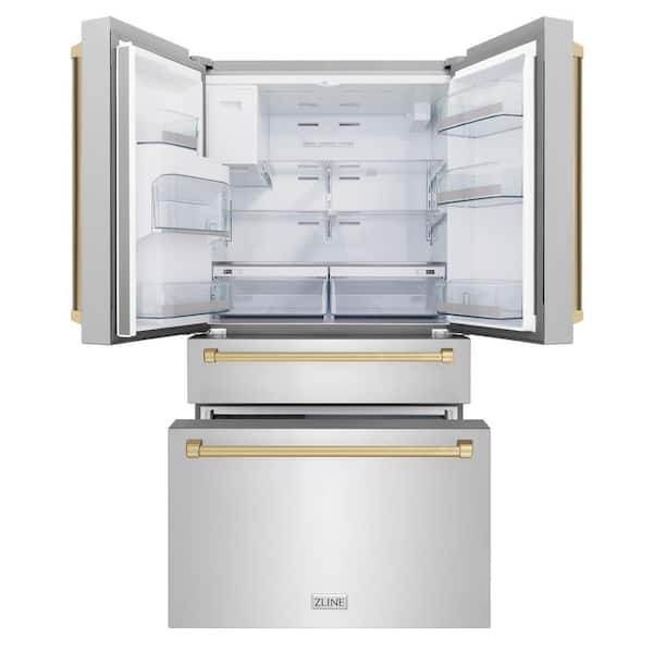 Autograph Edition 36 in. 4-Door French Door Refrigerator w/ Ice & Water Dispenser in Stainless Steel & Champagne Bronze