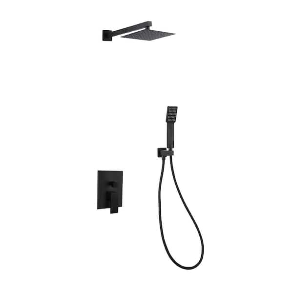 Mediterraneo Sofia 2-Handle 2- -Spray of Rain Shower Faucet and HandShower Combo Kit with Rectangle Shower Head in Black