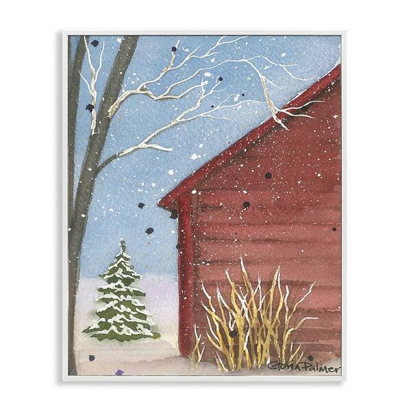 Stupell Industries Winter Snowy Cabin by Gloria Palmer 1 Piece Framed Graphic Print Nature Poster Art Print 30 in. x 24 in.