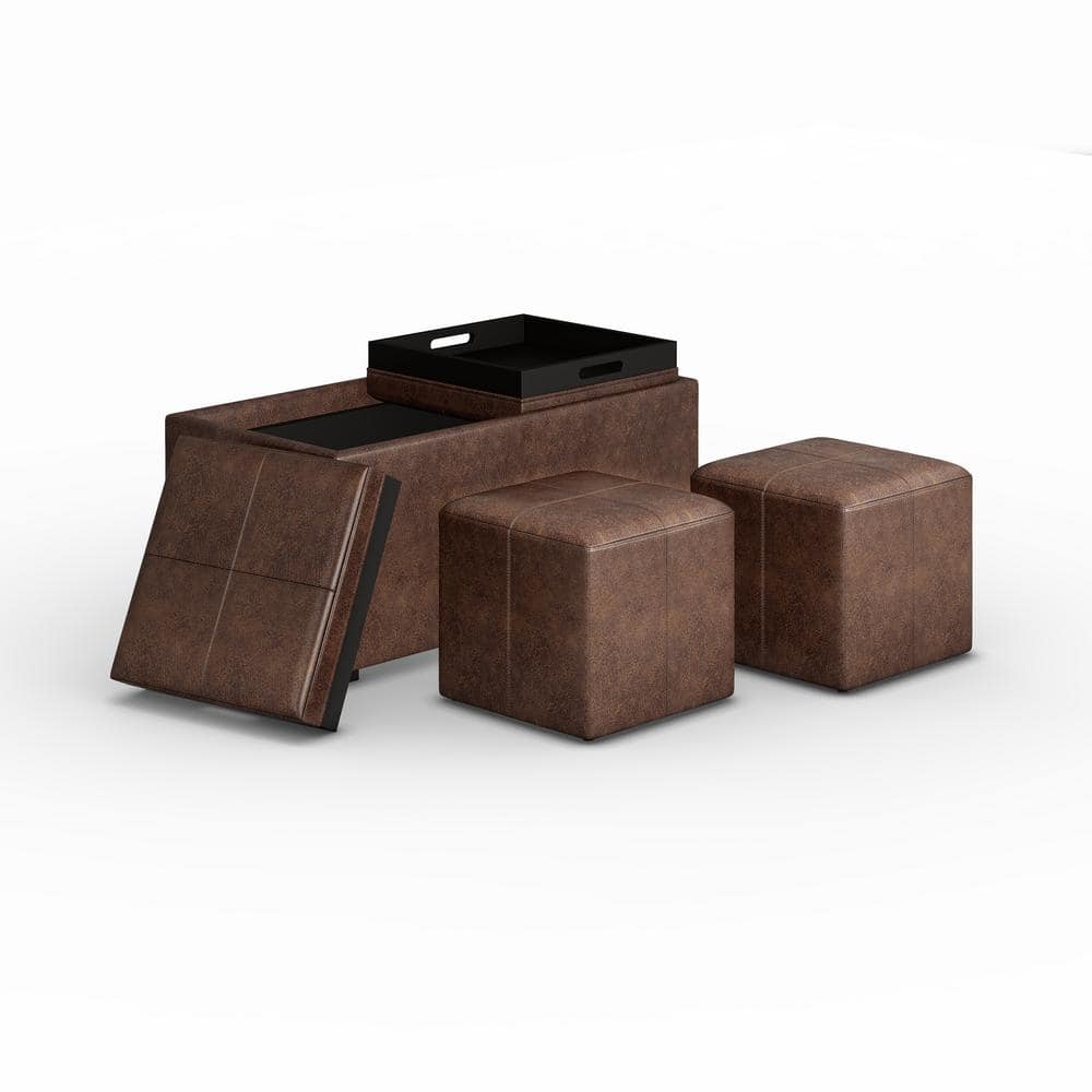 Avalon Chestnut Brown Multi-Functional Storage Ottoman Set