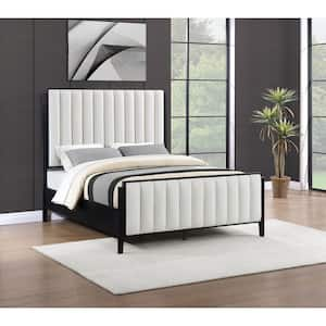 Brookmead Black and Ivory Wood Frame Upholstered Queen Panel Bed