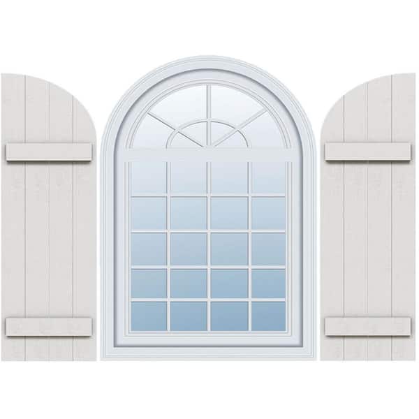 Ekena Millwork Timberthane 21.5 in. W x 42 in. H Joined Four Board Quarter Round Arch Top Polyurethane Board and Batten Shutters