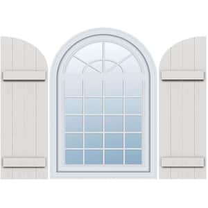 21-1/2 in. x 36 in. Polyurethane Rustic 4-Board Joined Board and Batten Shutters Faux Wood w/Quarter Round Arch Top Pair