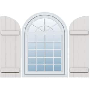 21-1/2 in. x 37 in. Polyurethane Rustic 4-Board Joined Board and Batten Shutters Faux Wood w/Quarter Round Arch Top Pair