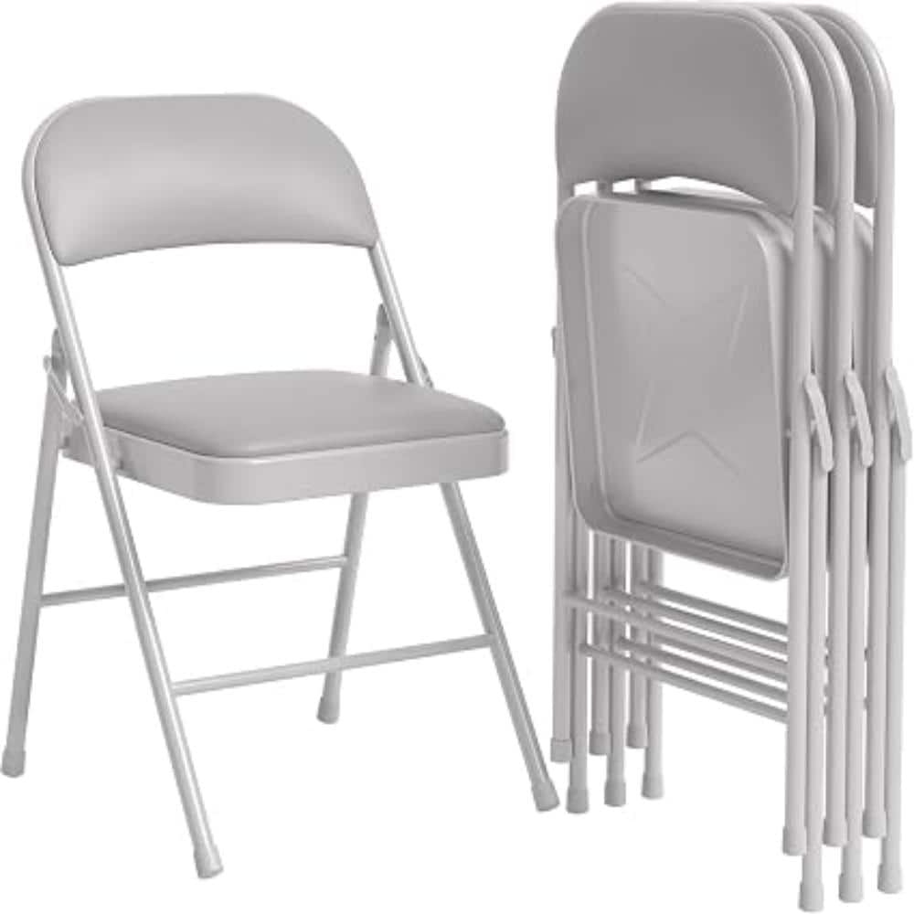 6-Pack Gray Folding Dining Chairs with Padded PU Leather Seat, Ergonomic High Back Stackable Chairs, No Assembly price history