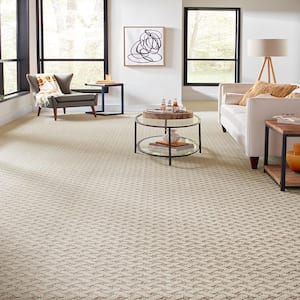 Sharp Perception Dazzling Beige 37 oz. Polyester Pattern Installed Carpet
