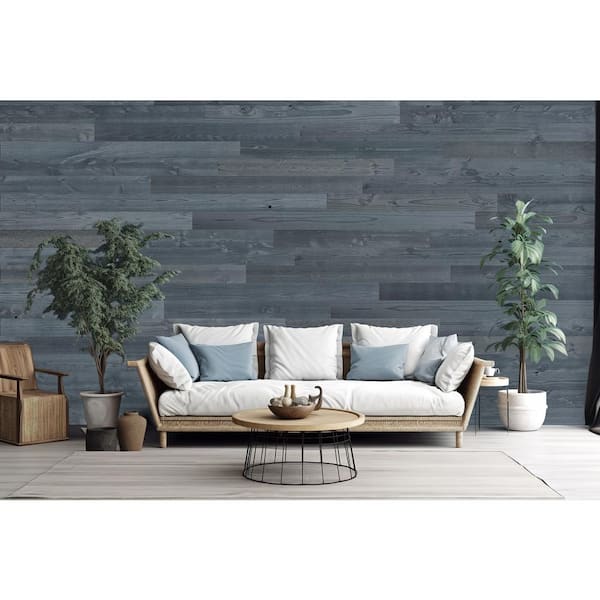 Timberchic 1/8 in. L x 5 in. W x 12-42 in. H Peel and Stick Blue Gray Wooden Decorative Wall Paneling (40 sq. ft./Box)