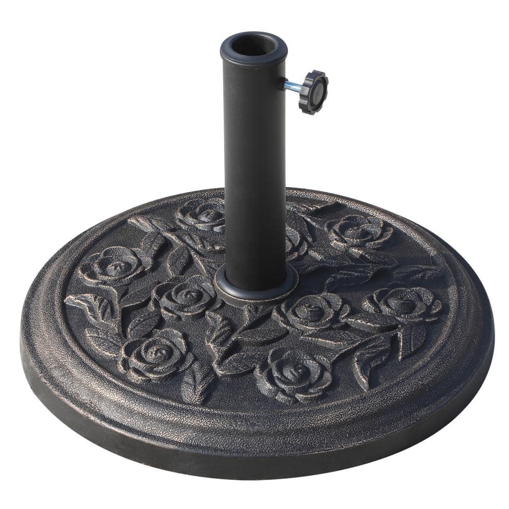 18. in Round Resin Parasol Patio Umbrella Base in Bronze with Decorative Ro