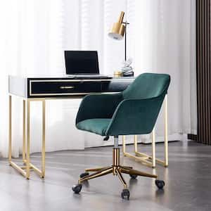Home Office Green Velvet Task Chair Office Chair 360° Swivel Chair With Non-Adjustable Arm, Metal Frame and Wheels