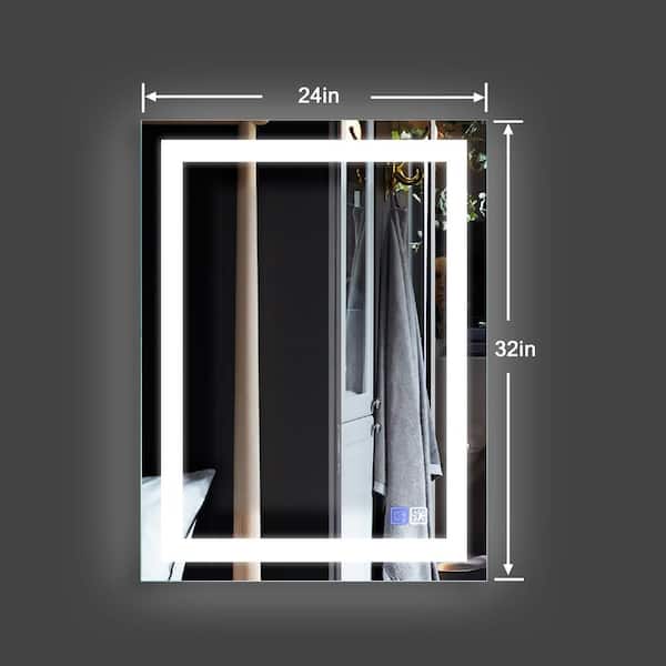 Unbranded 24 in. W x 32 in. H Large Rectangular Frameless Anti-Fog Wall Bathroom Vanity Mirror in Silver