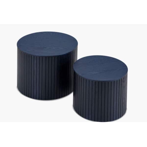 ITOPFOX Wood Handcrafted Round Coffee Table Nested with Storage in Black (2-Piece)