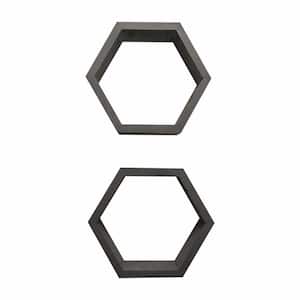 Hexagon 4 in. x 11.75 in. x 10.13 in. Black Floating Wall Shelves 2-Pack