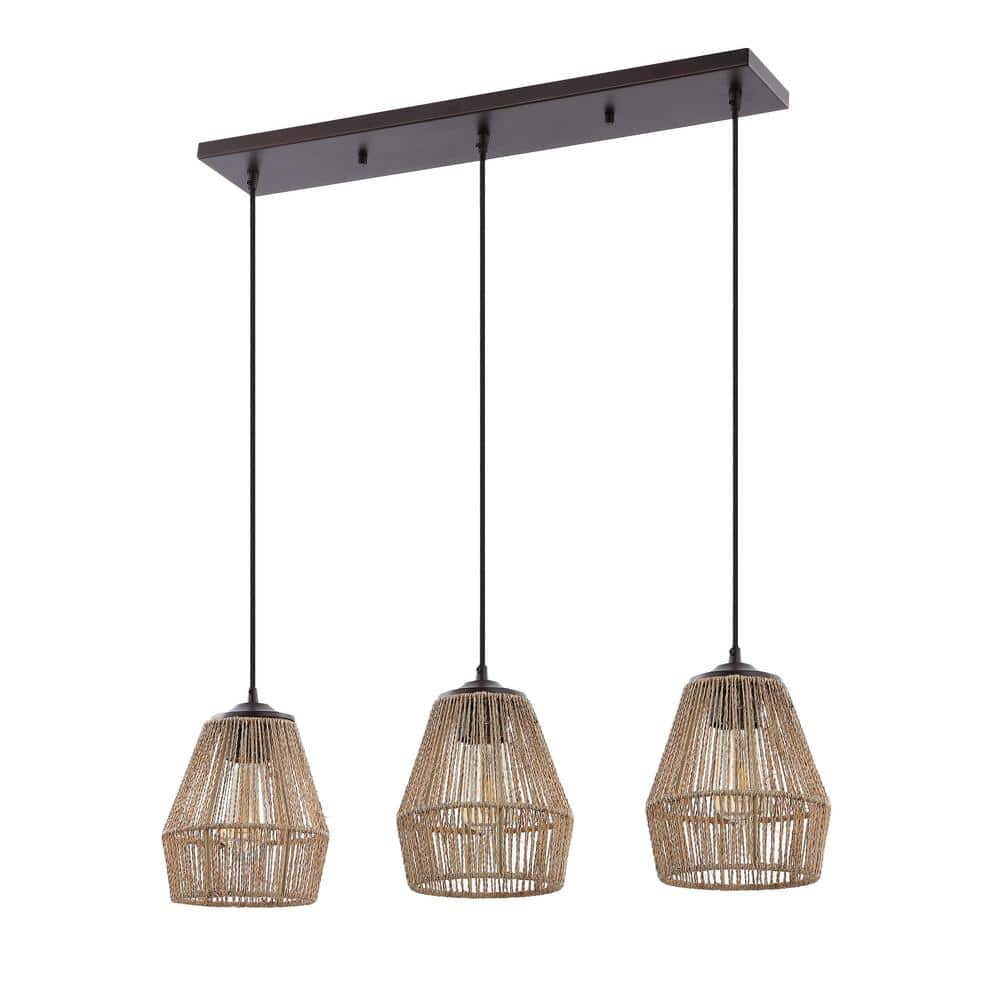 Ibiza Island 30" 3-Light Seagrass and Metal Pendant